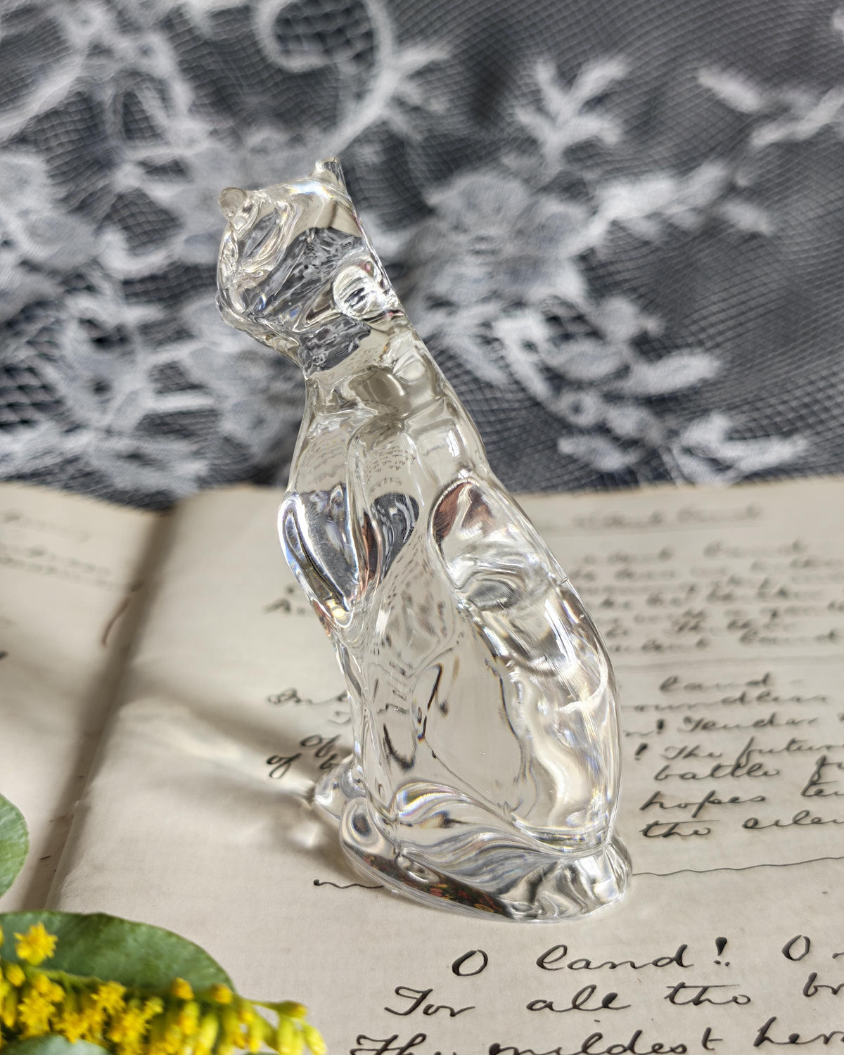 Vintage Franklin Mint Crystal Clear Cat | Curio Cabinet Cats Glass Figurine