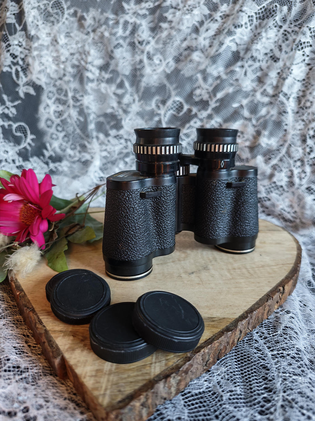 Vintage Halina Sightseer 8x30 Binoculars with Case & Lens Caps | Retro Bird Watching Field Glasses