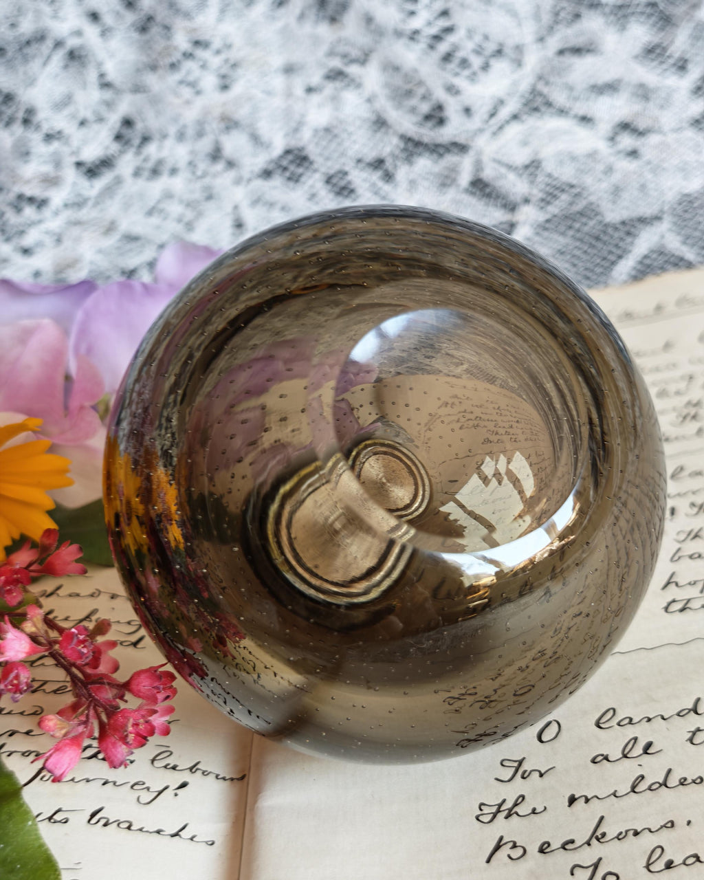 Parker and Whitefriars Smokey Green Grey Controlled Bubble Paperweight Desk Accessory