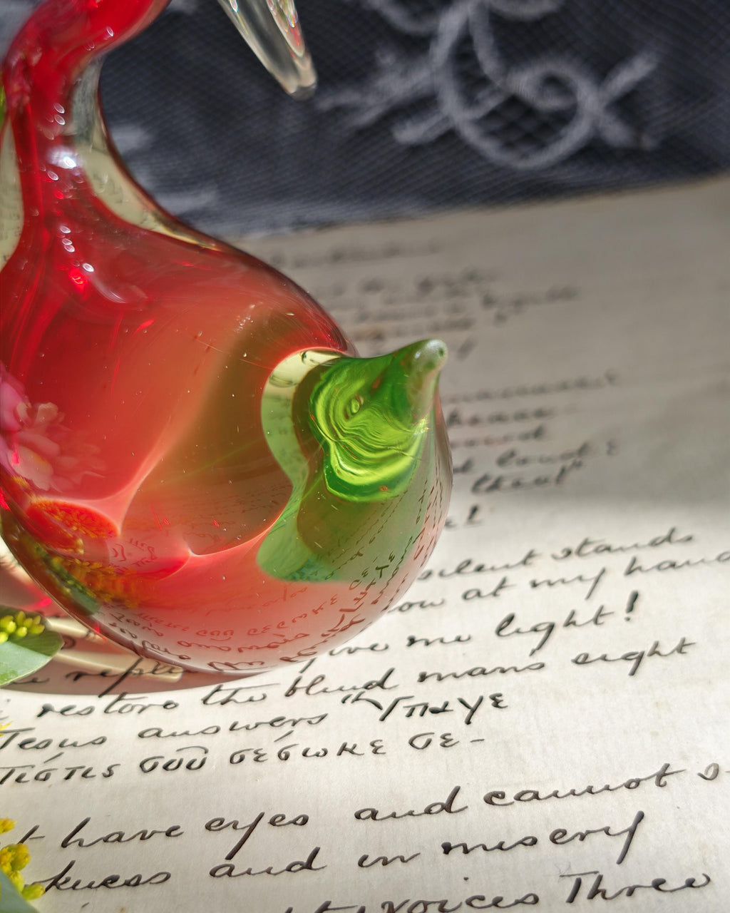 Vintage Murano Uranium Glass Swan | Red Green Sommerso Art Glass Bird | c1950s 1960s