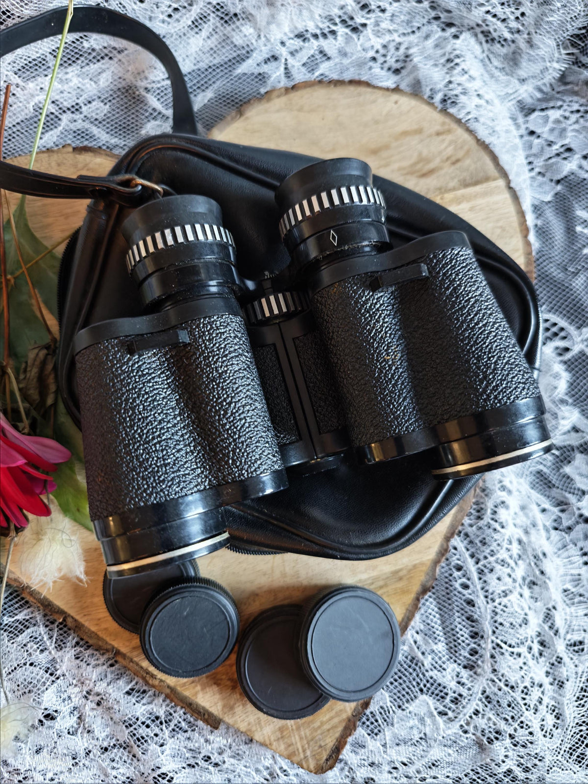 Vintage Halina Sightseer 8x30 Binoculars with Case & Lens Caps | Retro Bird Watching Field Glasses