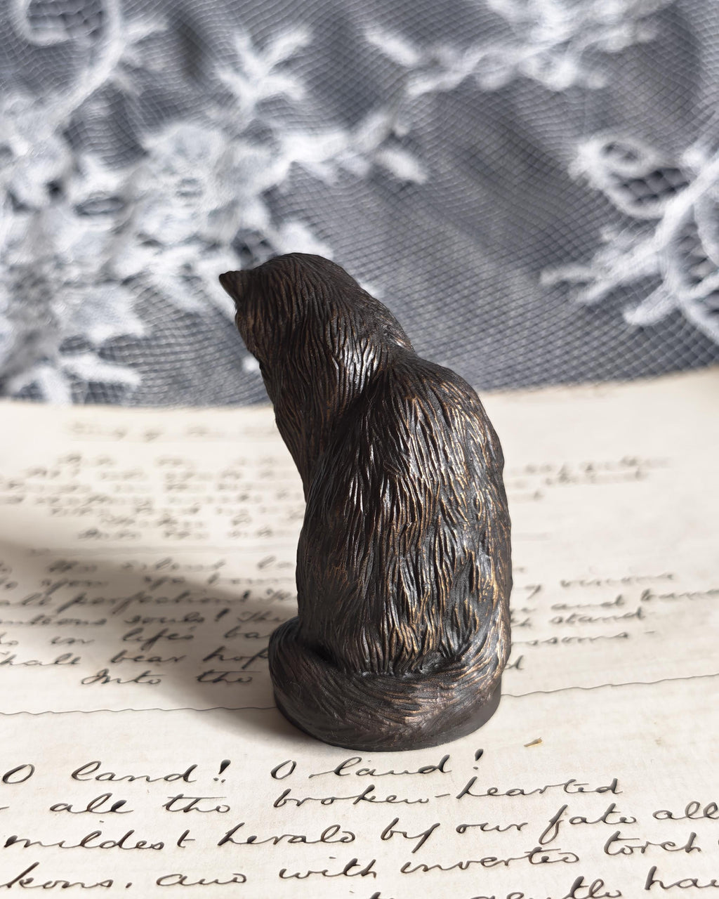 Vintage Franklin Mint Animalier Bronze Cat 1986 | Curio Cabinet Cats Figurine