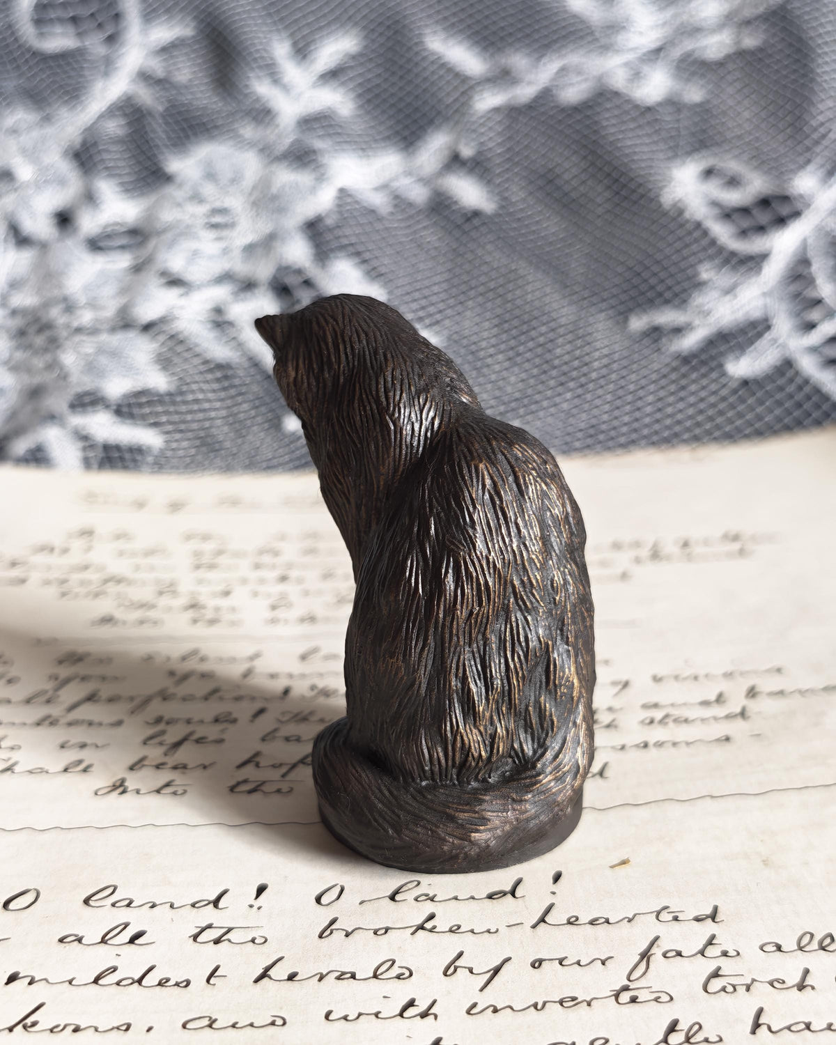 Vintage Franklin Mint Animalier Bronze Cat 1986 | Curio Cabinet Cats Figurine