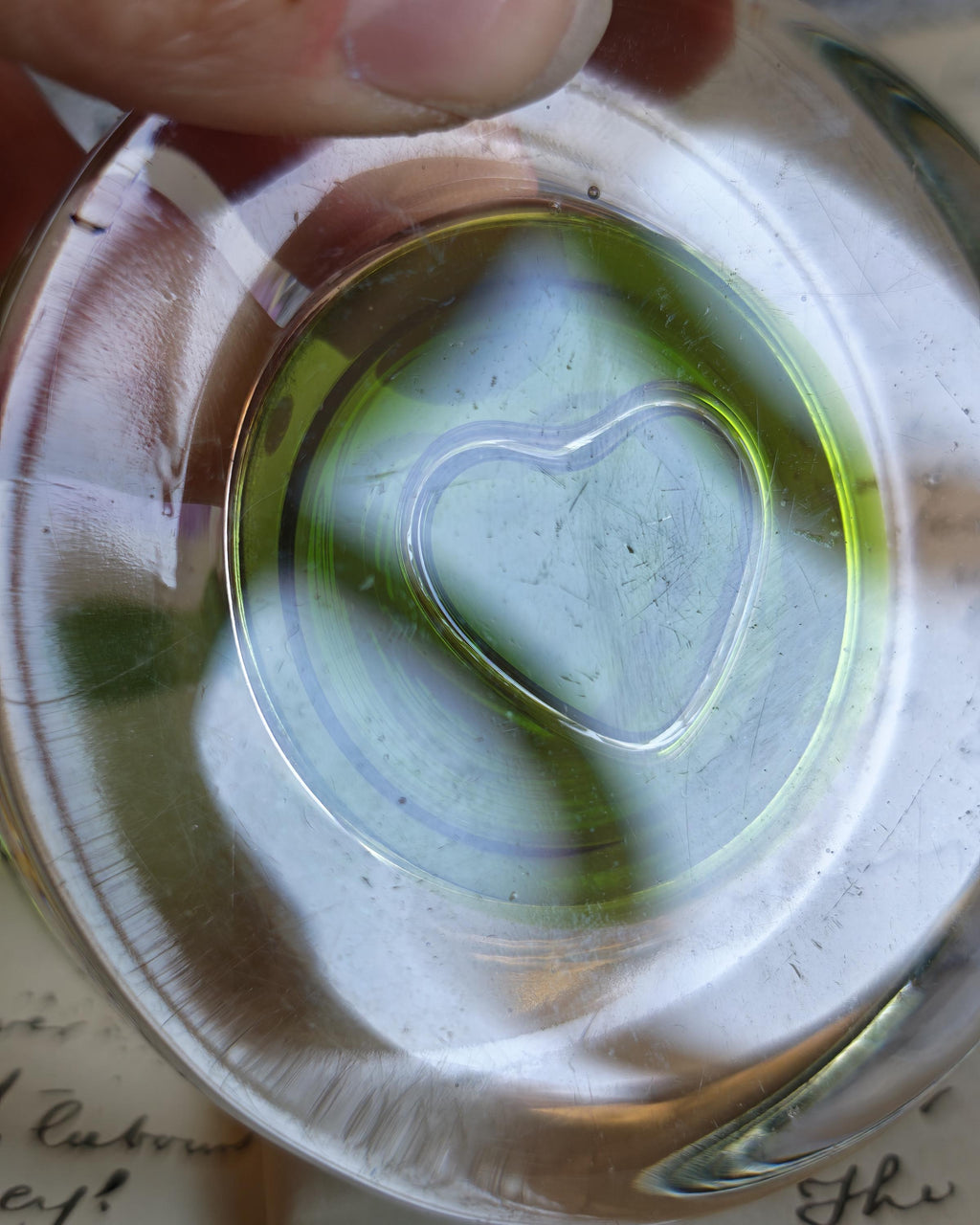 Vintage Wedgwood Style Green Heart Glass Paperweight – Clear Art Glass – Romantic Gift
