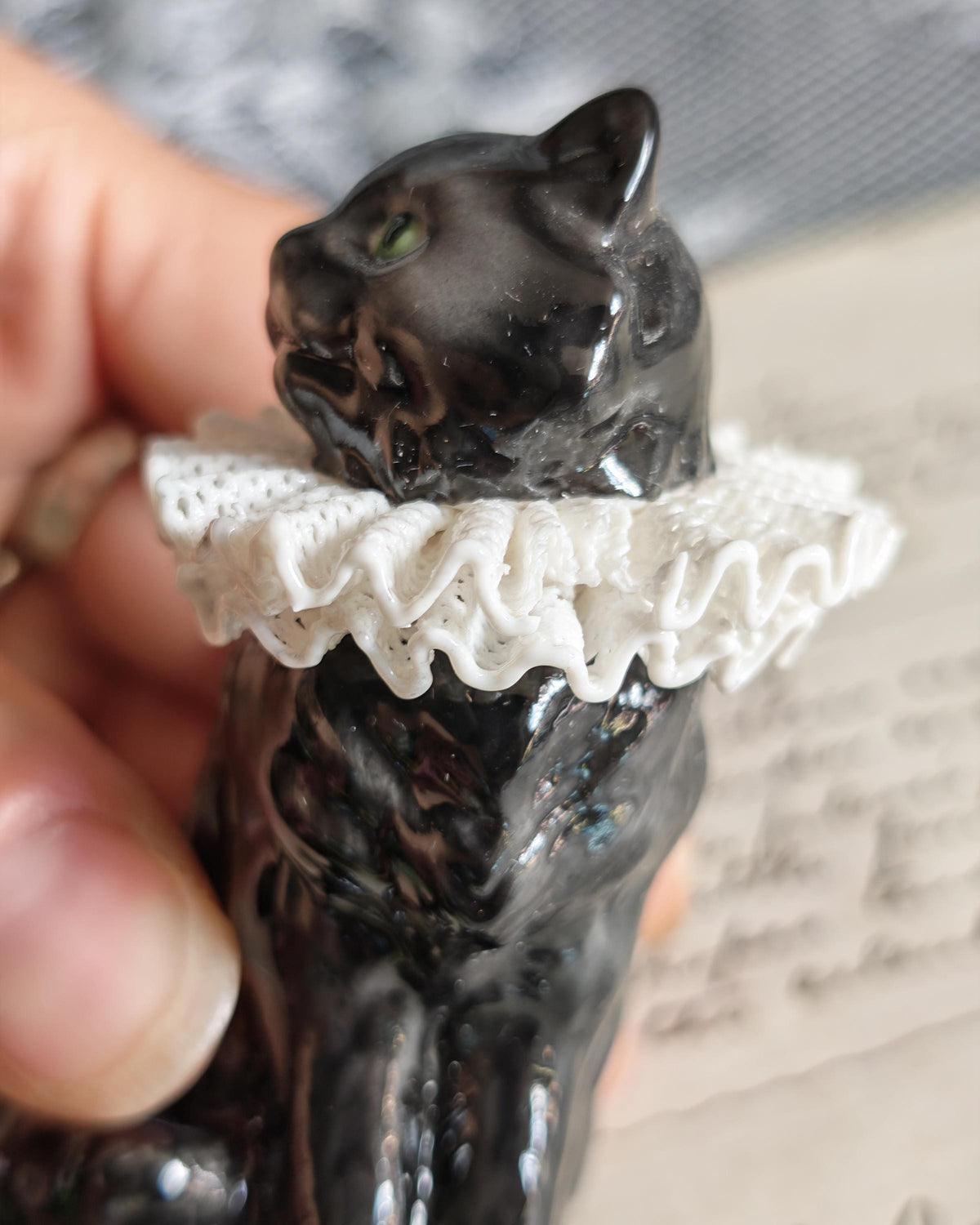 Franklin Mint Porcelain Lace Cat | Curio Cabinet Cats Vintage Figurine Rare