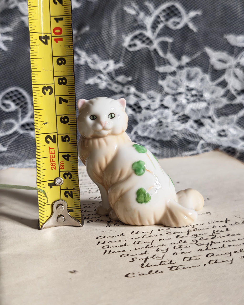 Rare Franklin Mint Belleek Style Cat | Curio Cabinet Cats c1990