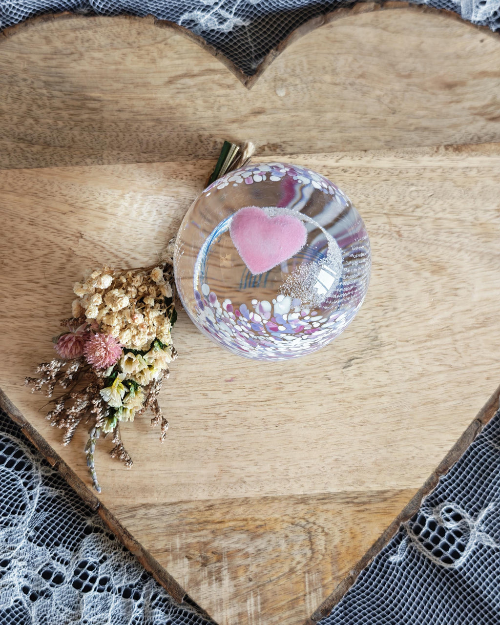 Caithness “Wedding Day” Glass Paperweight – Handmade in Scotland – Pink Heart Design