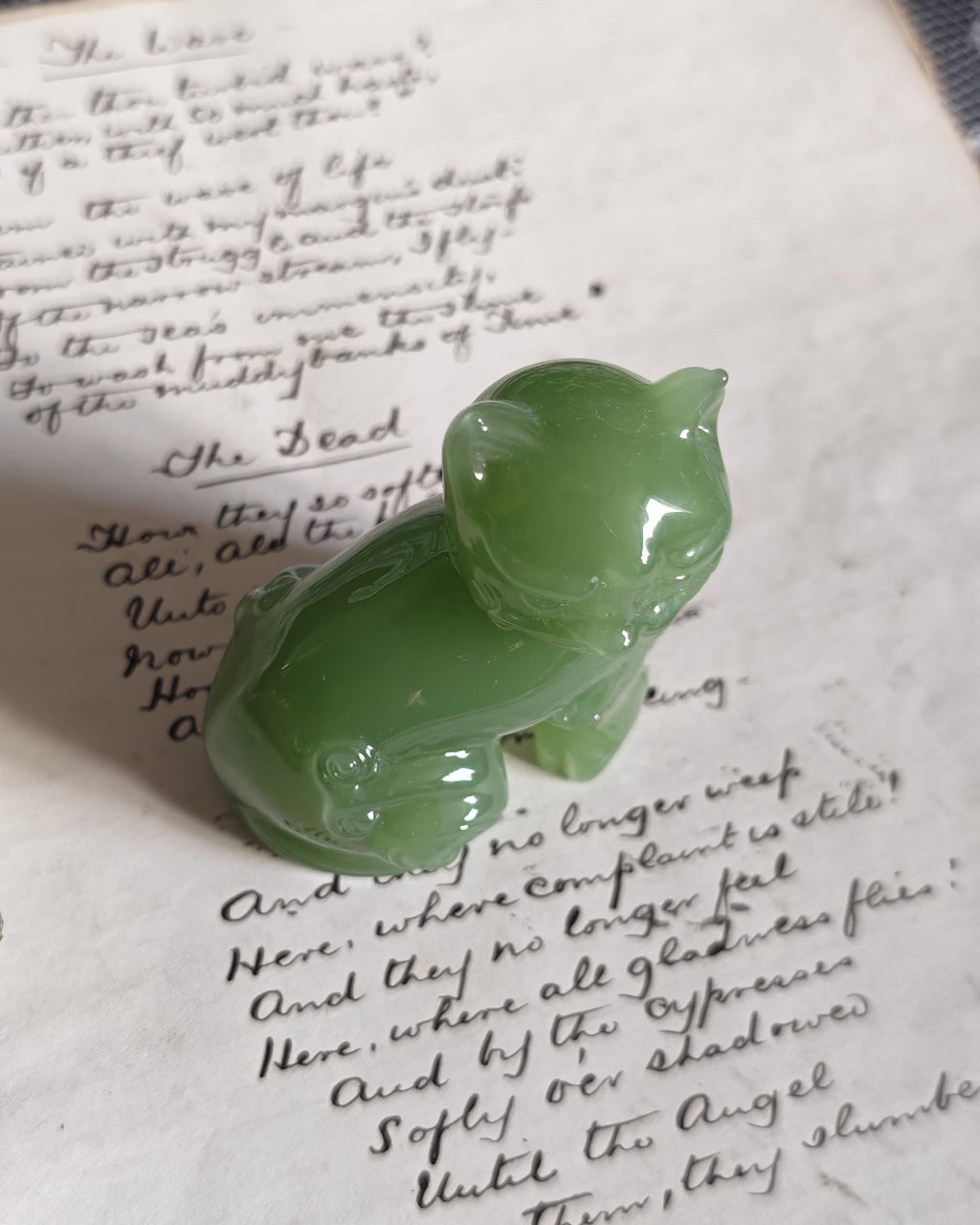 Vintage Franklin Mint Ch’ing Dynasty Cat | Curio Cabinet Cats Green Glass