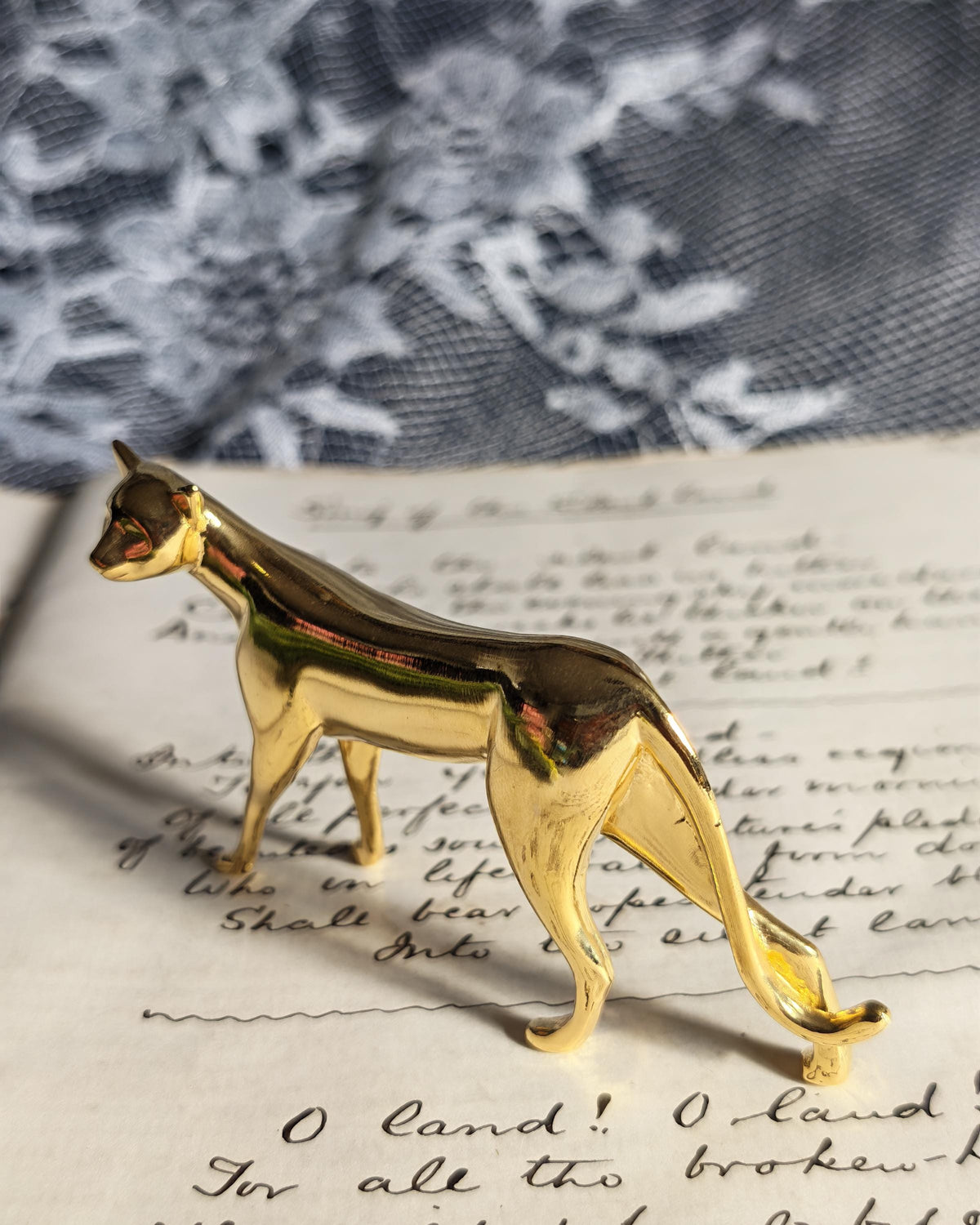 Vintage Franklin Mint Art Deco Cat 24K Gold Plated Curio Cabinet Cats 1988