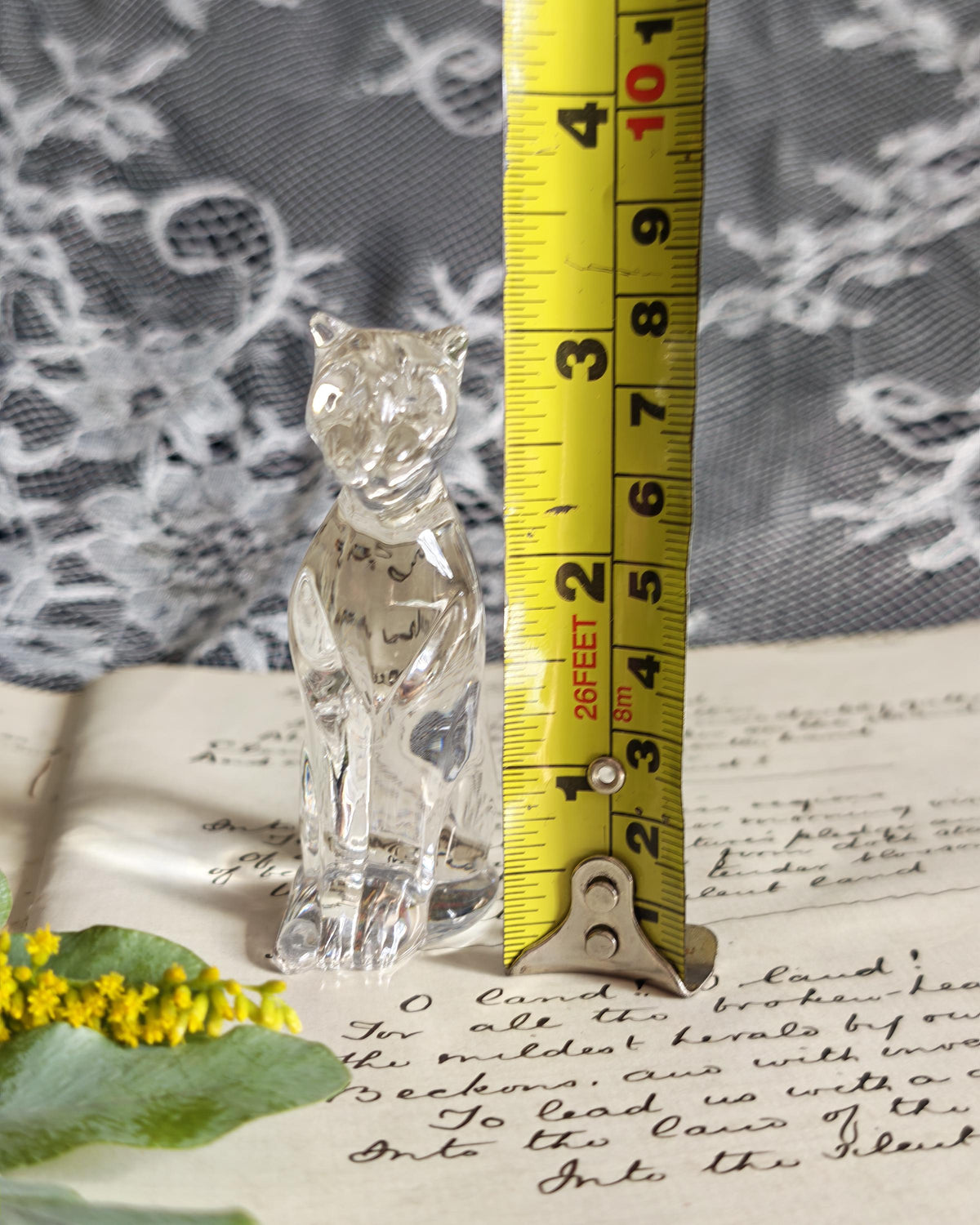 Vintage Franklin Mint Crystal Clear Cat | Curio Cabinet Cats Glass Figurine
