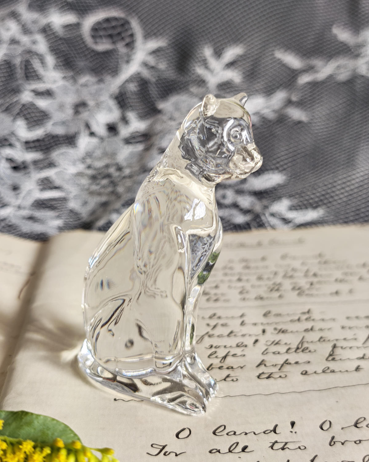 Vintage Franklin Mint Crystal Clear Cat | Curio Cabinet Cats Glass Figurine