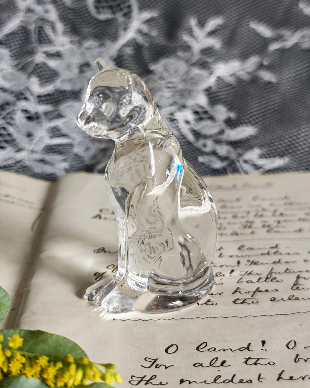 Vintage Franklin Mint Crystal Clear Cat | Curio Cabinet Cats Glass Figurine
