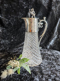 Antique Victorian Silver Plated Cut Glass Claret Jug Lion Finial c.1870