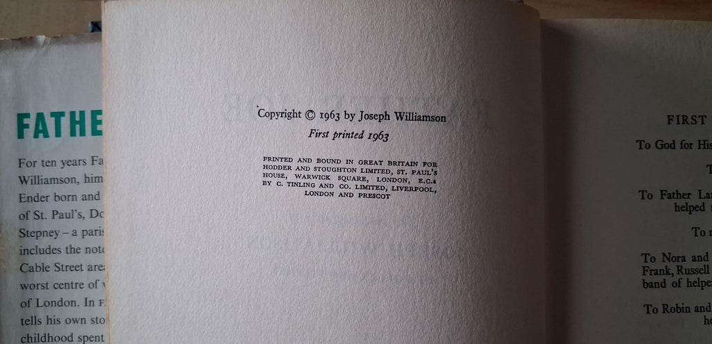 Father Joe Autobiography Joseph Williamson Poplar Stepney First Edition 1963