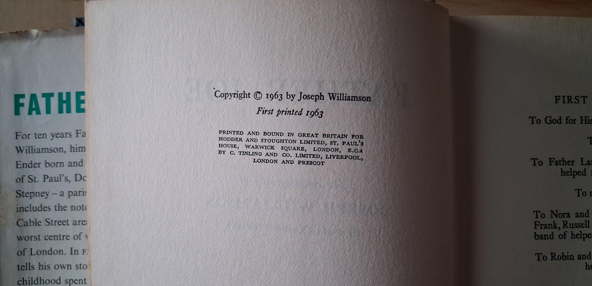 Father Joe Autobiography Joseph Williamson Poplar Stepney First Edition 1963
