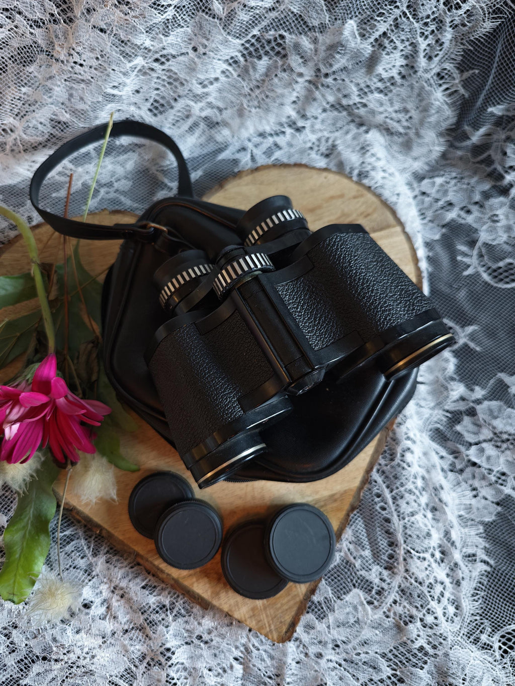 Vintage Halina Sightseer 8x30 Binoculars with Case & Lens Caps | Retro Bird Watching Field Glasses