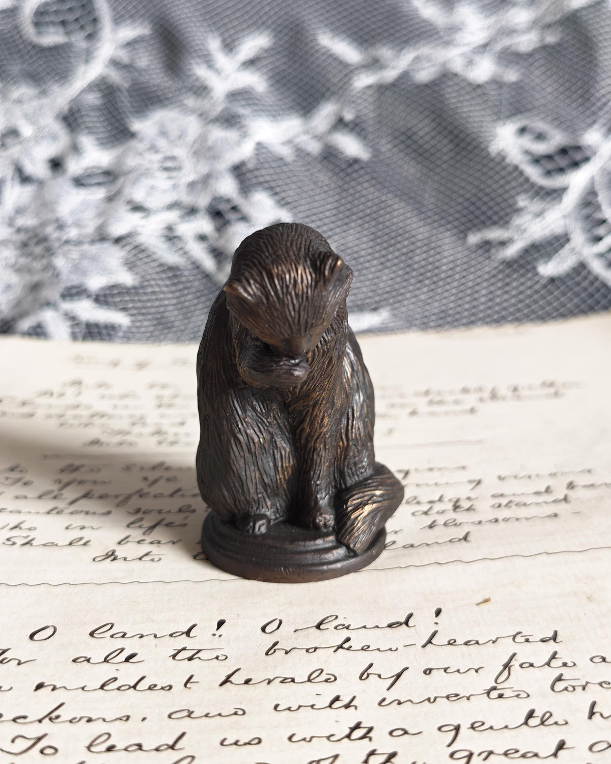 Vintage Franklin Mint Animalier Bronze Cat 1986 | Curio Cabinet Cats Figurine