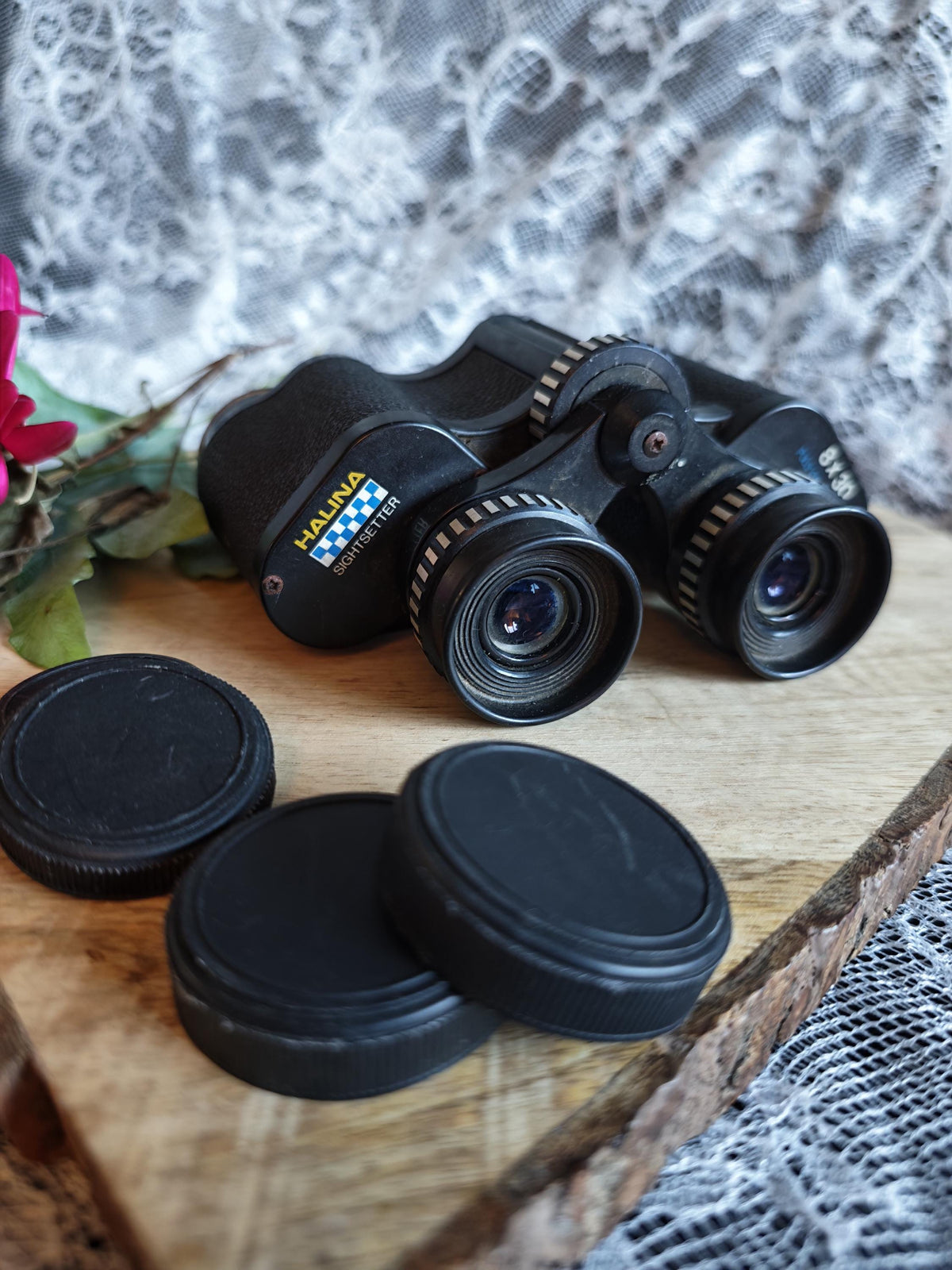 Vintage Halina Sightseer 8x30 Binoculars with Case & Lens Caps | Retro Bird Watching Field Glasses