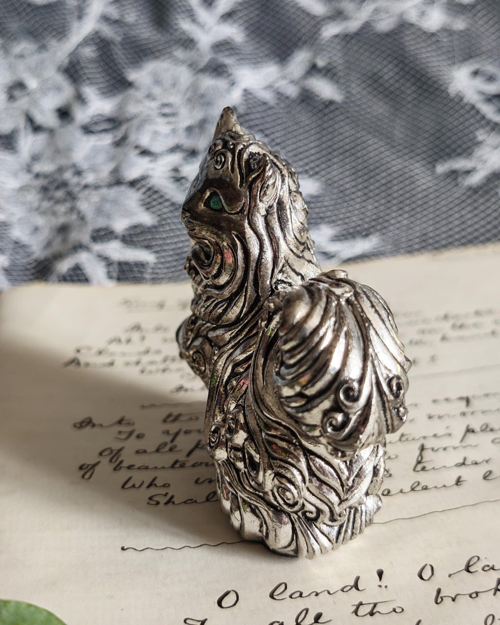 Rare Franklin Mint Art Nouveau Pewter Cat | Curio Cabinet Cats c1990