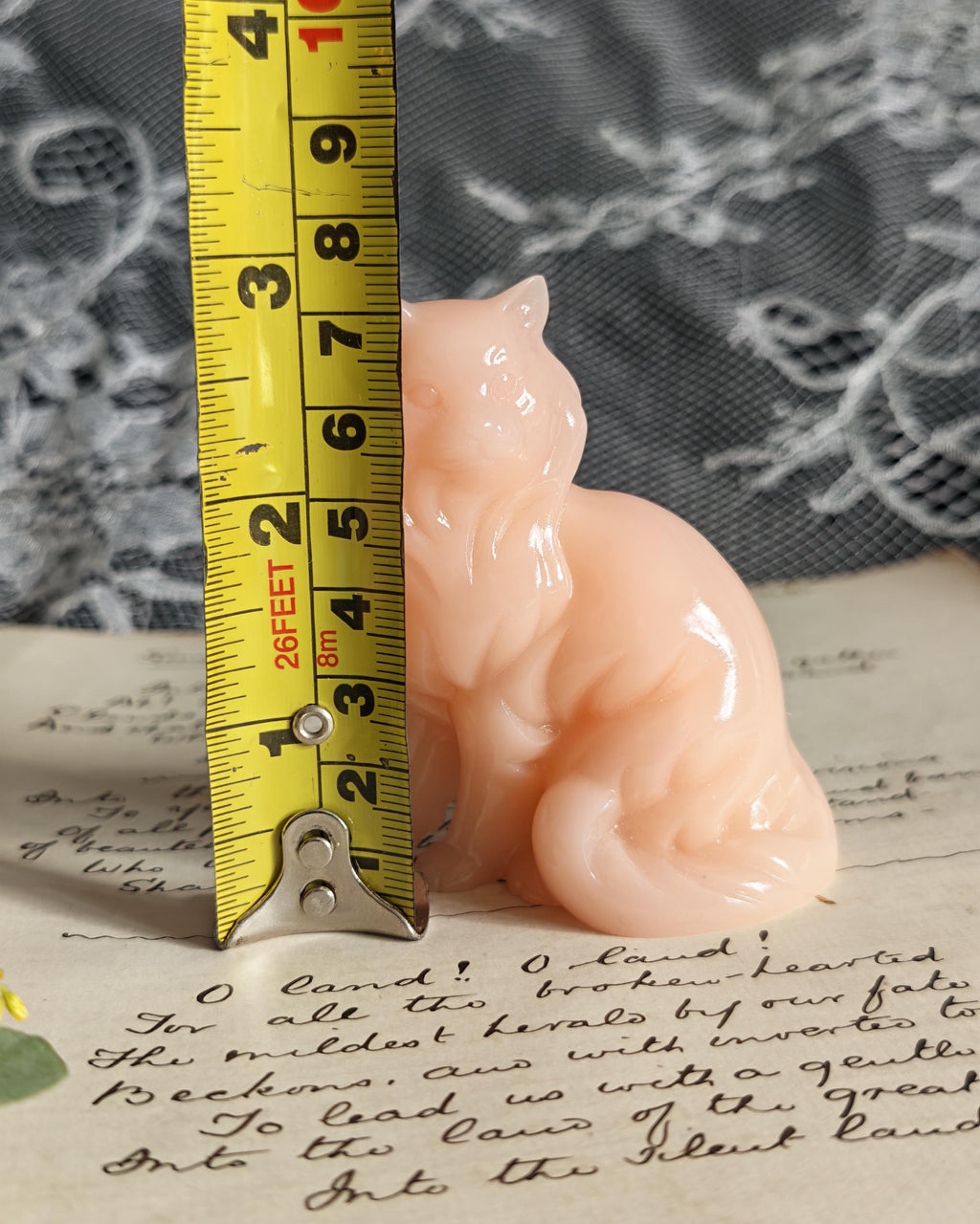 Rare Franklin Mint Pink Alabaster Cat | Curio Cabinet Cats Figurine c1990
