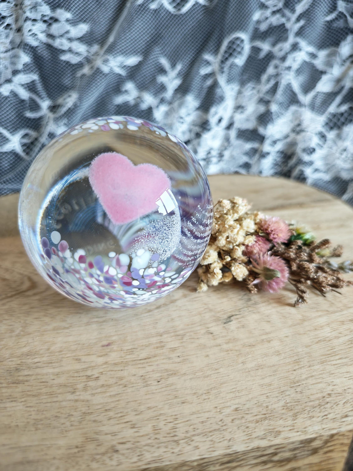 Caithness “Wedding Day” Glass Paperweight – Handmade in Scotland – Pink Heart Design