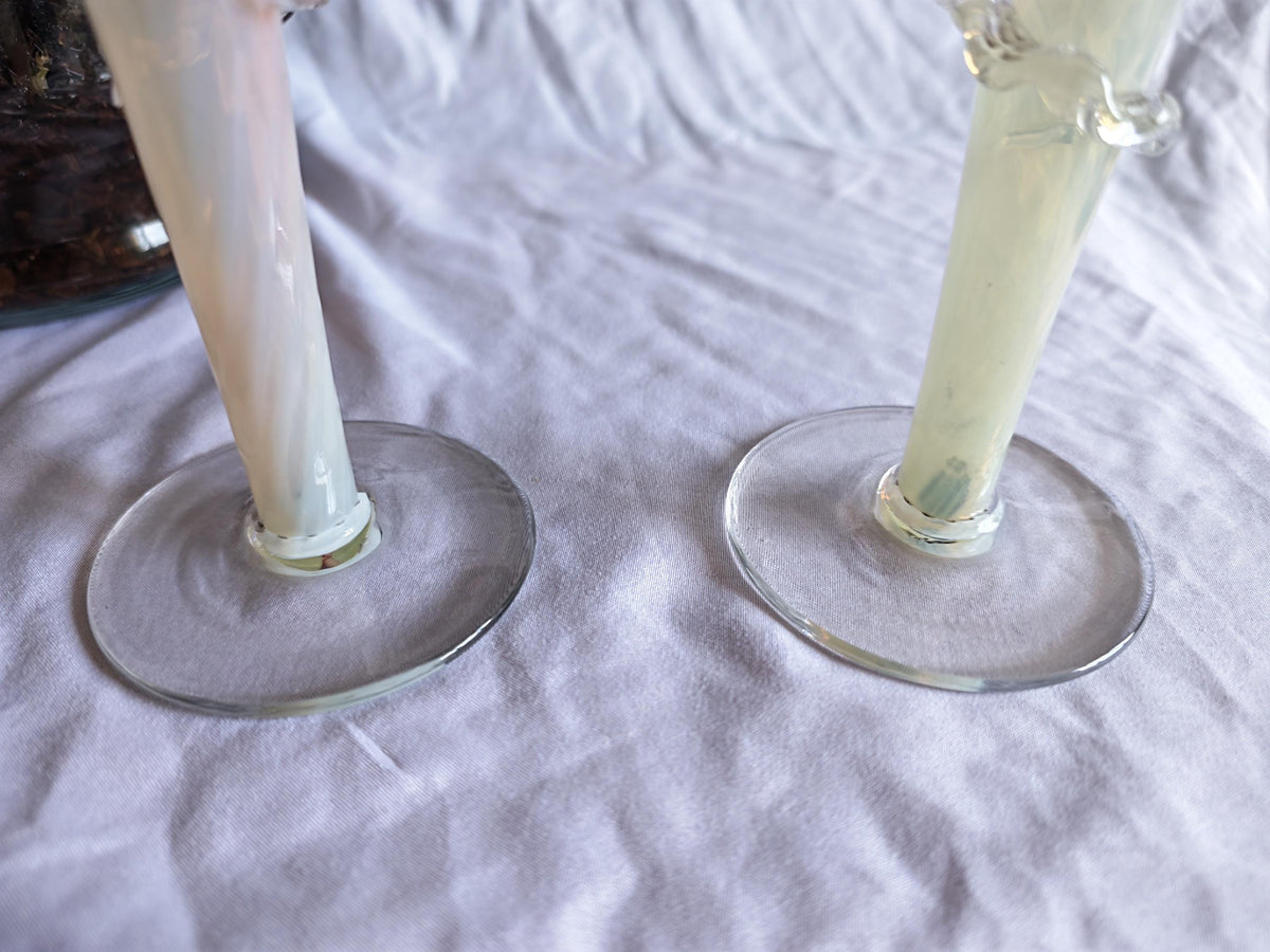 Antique Pair of Uranium Glass Jack in the Pulpit Vases | Victorian Cranberry Opalescent Art Glass