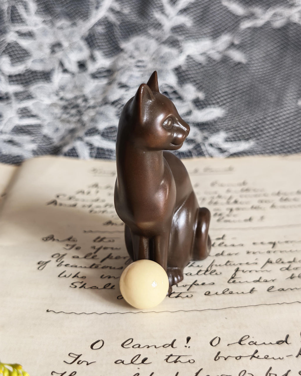 Franklin Mint Art Deco Bronze Cat Curio Cabinet Cats Vintage Figurine c1990