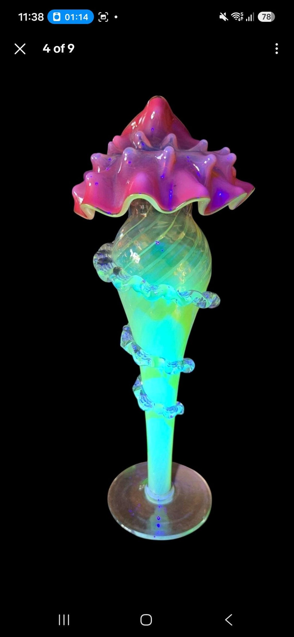 Antique Pair of Uranium Glass Jack in the Pulpit Vases | Victorian Cranberry Opalescent Art Glass