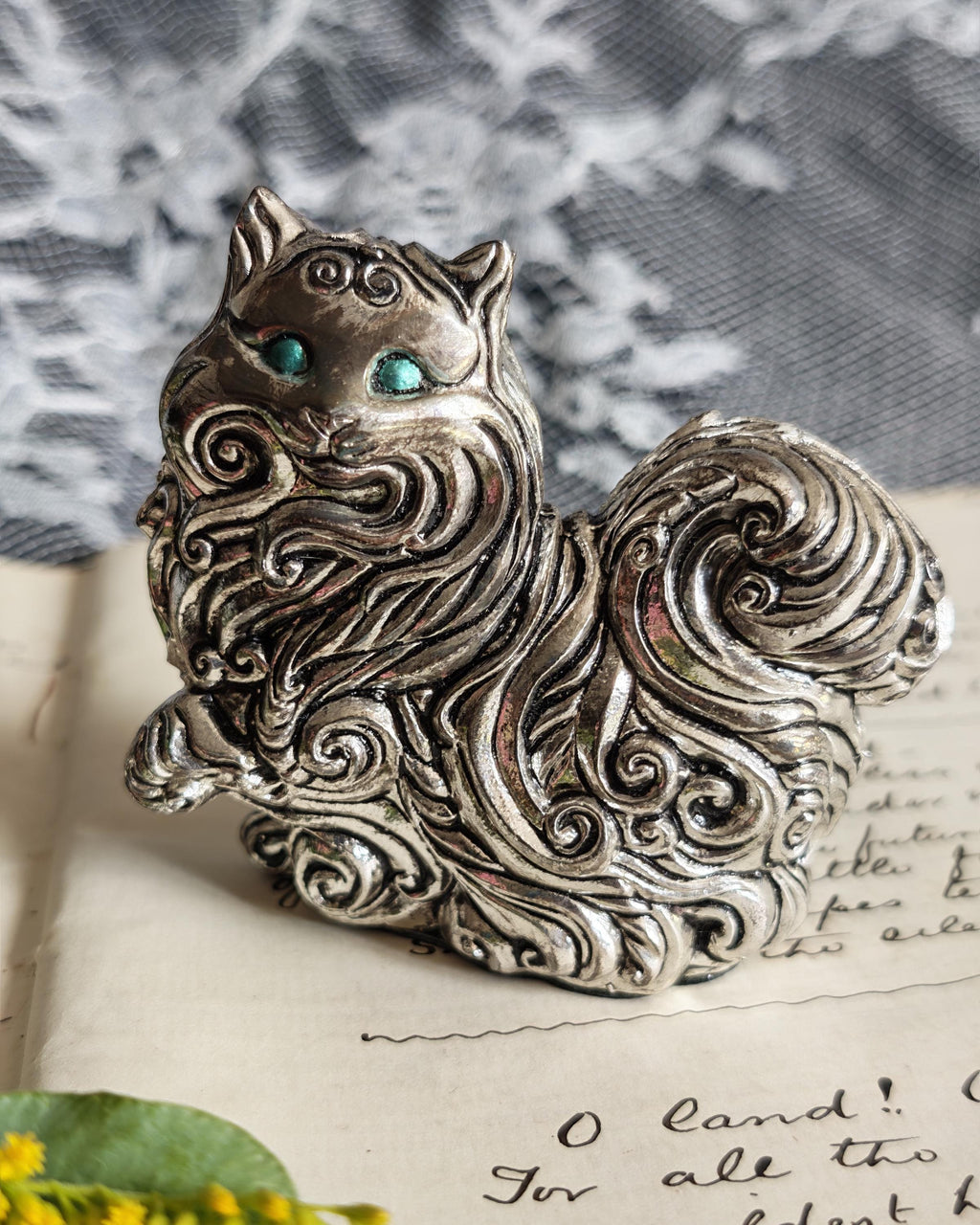 Rare Franklin Mint Art Nouveau Pewter Cat | Curio Cabinet Cats c1990