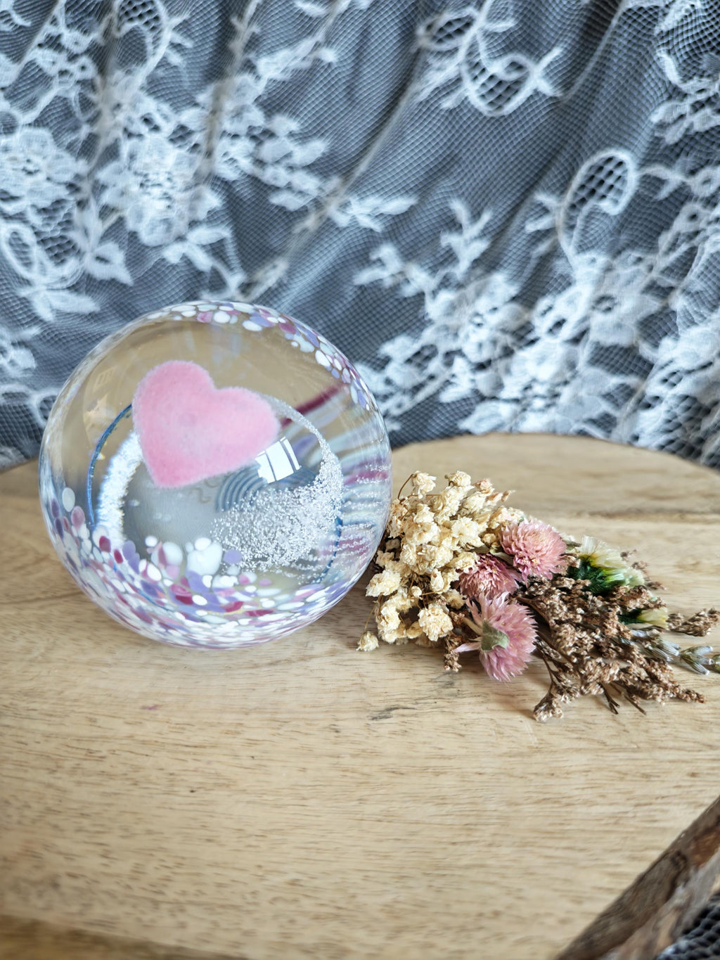 Caithness “Wedding Day” Glass Paperweight – Handmade in Scotland – Pink Heart Design