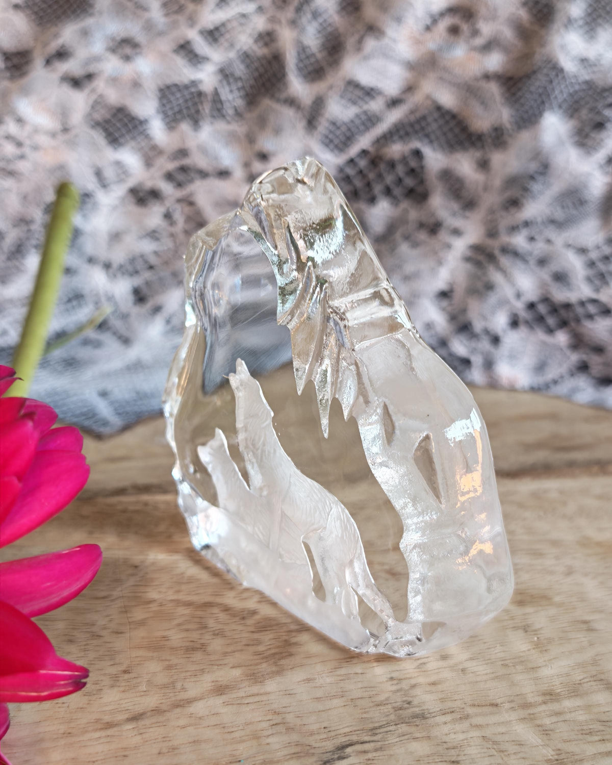 Vintage Glass Wolf Paperweight, Howling Wolves Ornament, Frosted Glass Wildlife Figurine, Woodland Decor