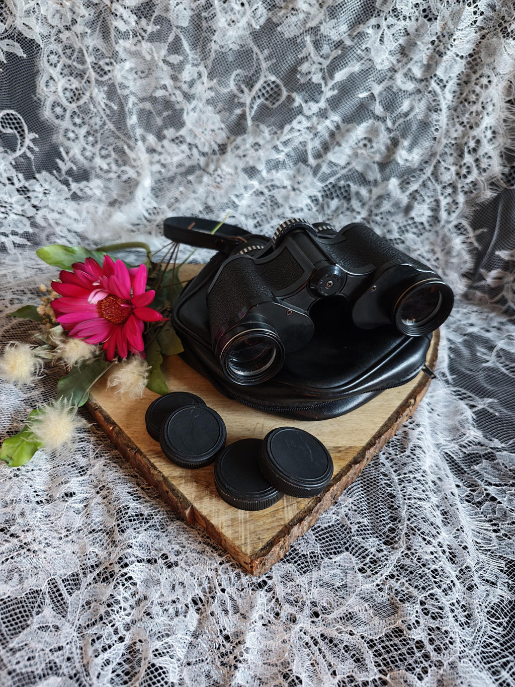 Vintage Halina Sightseer 8x30 Binoculars with Case & Lens Caps | Retro Bird Watching Field Glasses