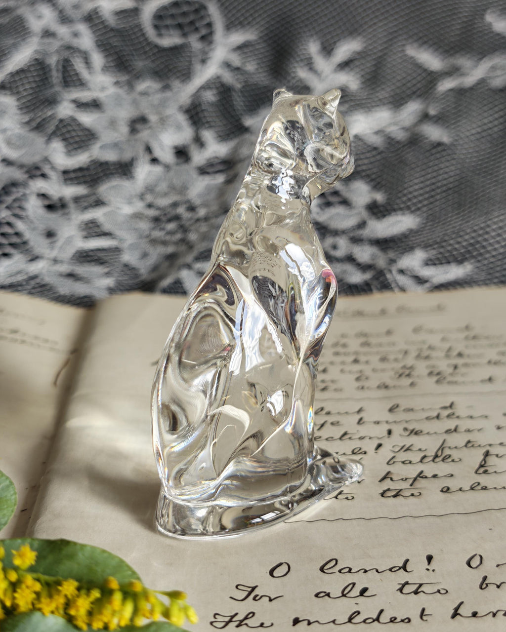 Vintage Franklin Mint Crystal Clear Cat | Curio Cabinet Cats Glass Figurine
