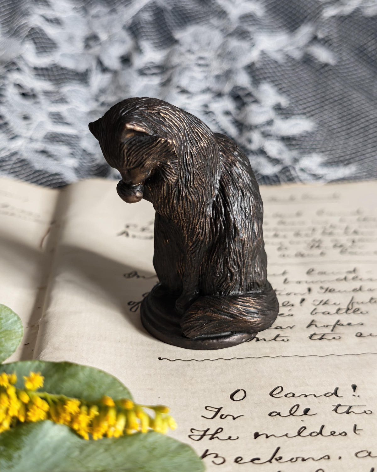 Vintage Franklin Mint Animalier Bronze Cat 1986 | Curio Cabinet Cats Figurine