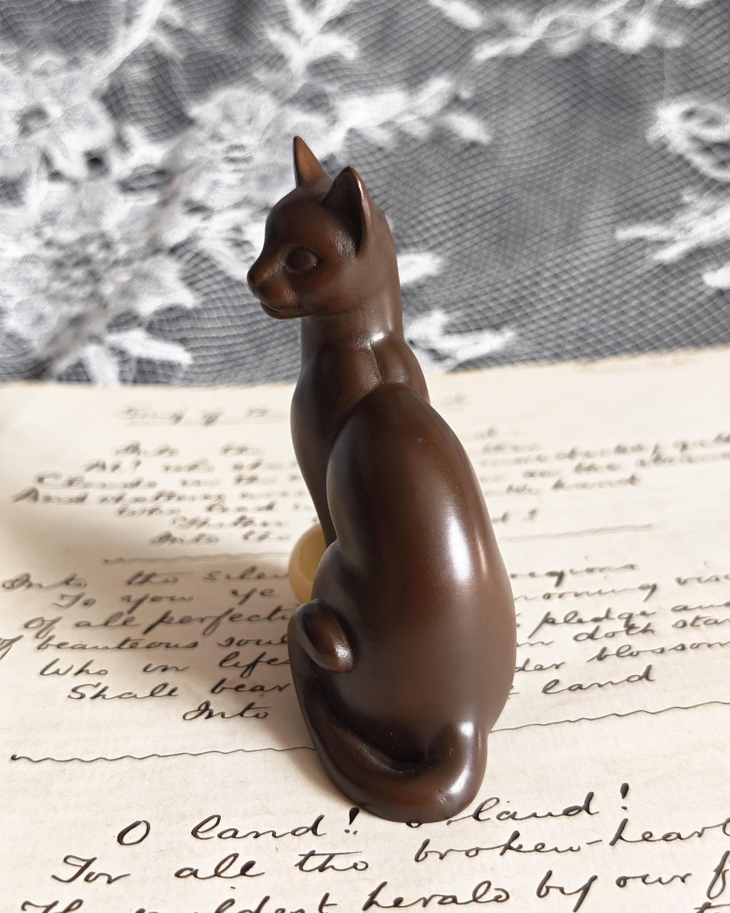 Franklin Mint Art Deco Bronze Cat Curio Cabinet Cats Vintage Figurine c1990