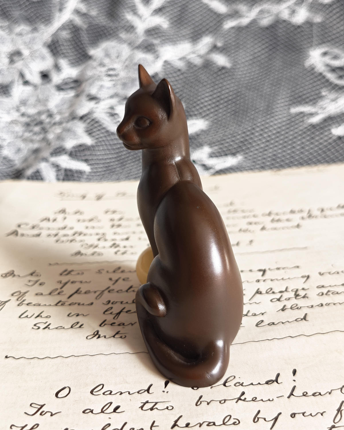 Franklin Mint Art Deco Bronze Cat Curio Cabinet Cats Vintage Figurine c1990