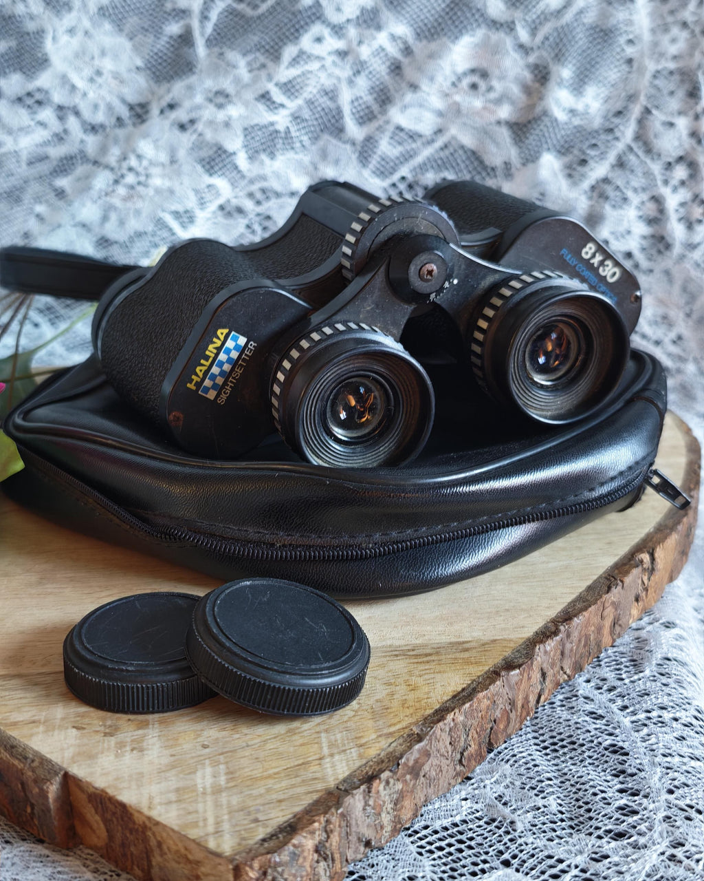 Vintage Halina Sightseer 8x30 Binoculars with Case & Lens Caps | Retro Bird Watching Field Glasses