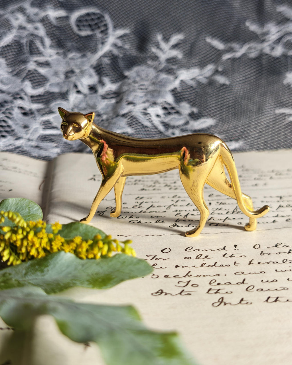 Vintage Franklin Mint Art Deco Cat 24K Gold Plated Curio Cabinet Cats 1988