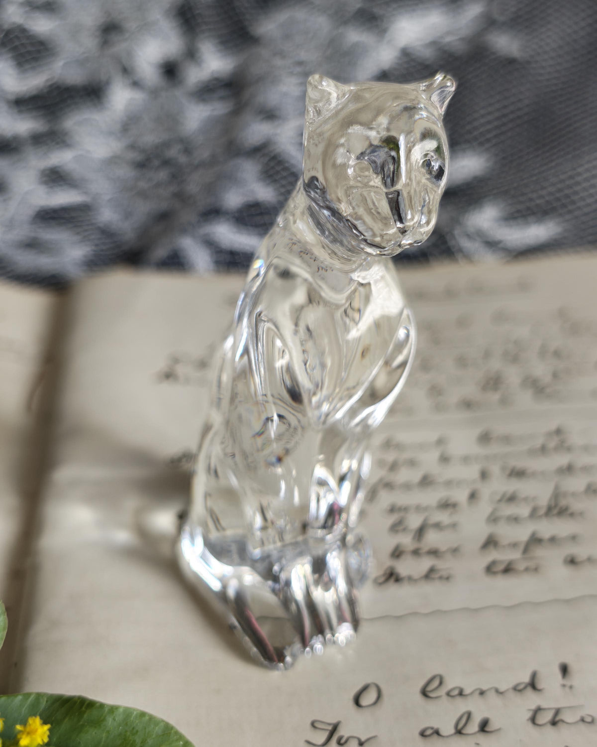 Vintage Franklin Mint Crystal Clear Cat | Curio Cabinet Cats Glass Figurine
