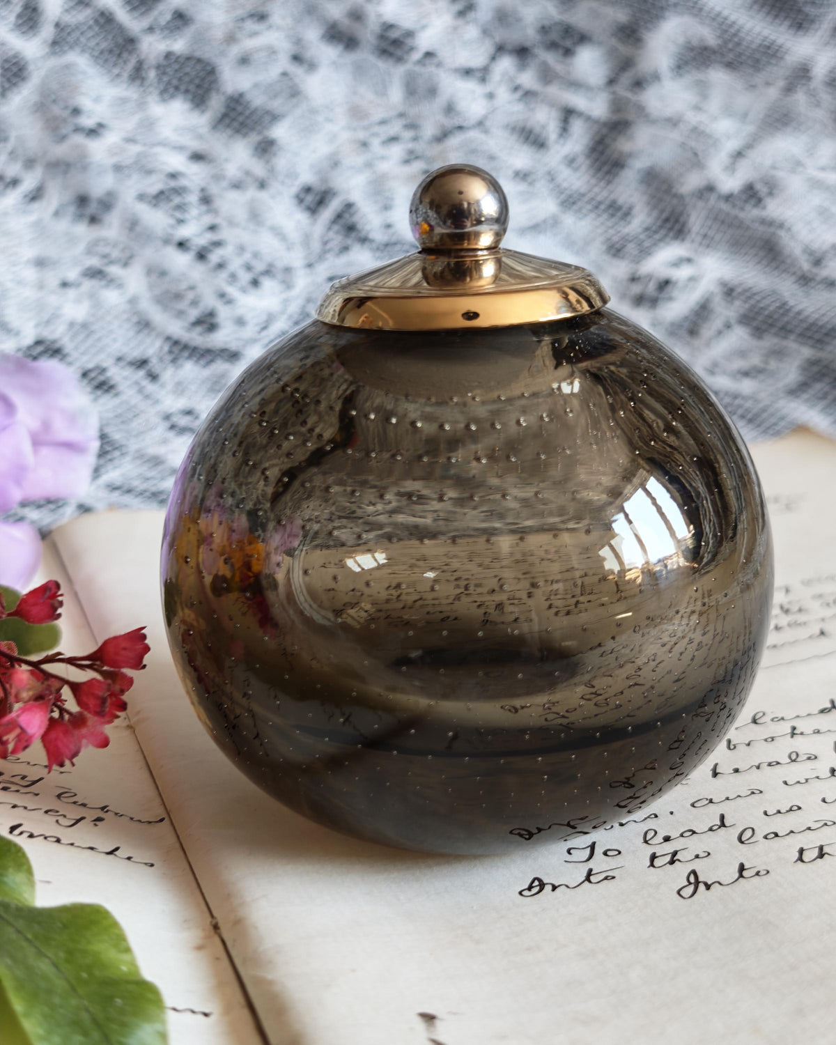 Parker and Whitefriars Smokey Green Grey Controlled Bubble Paperweight Desk Accessory