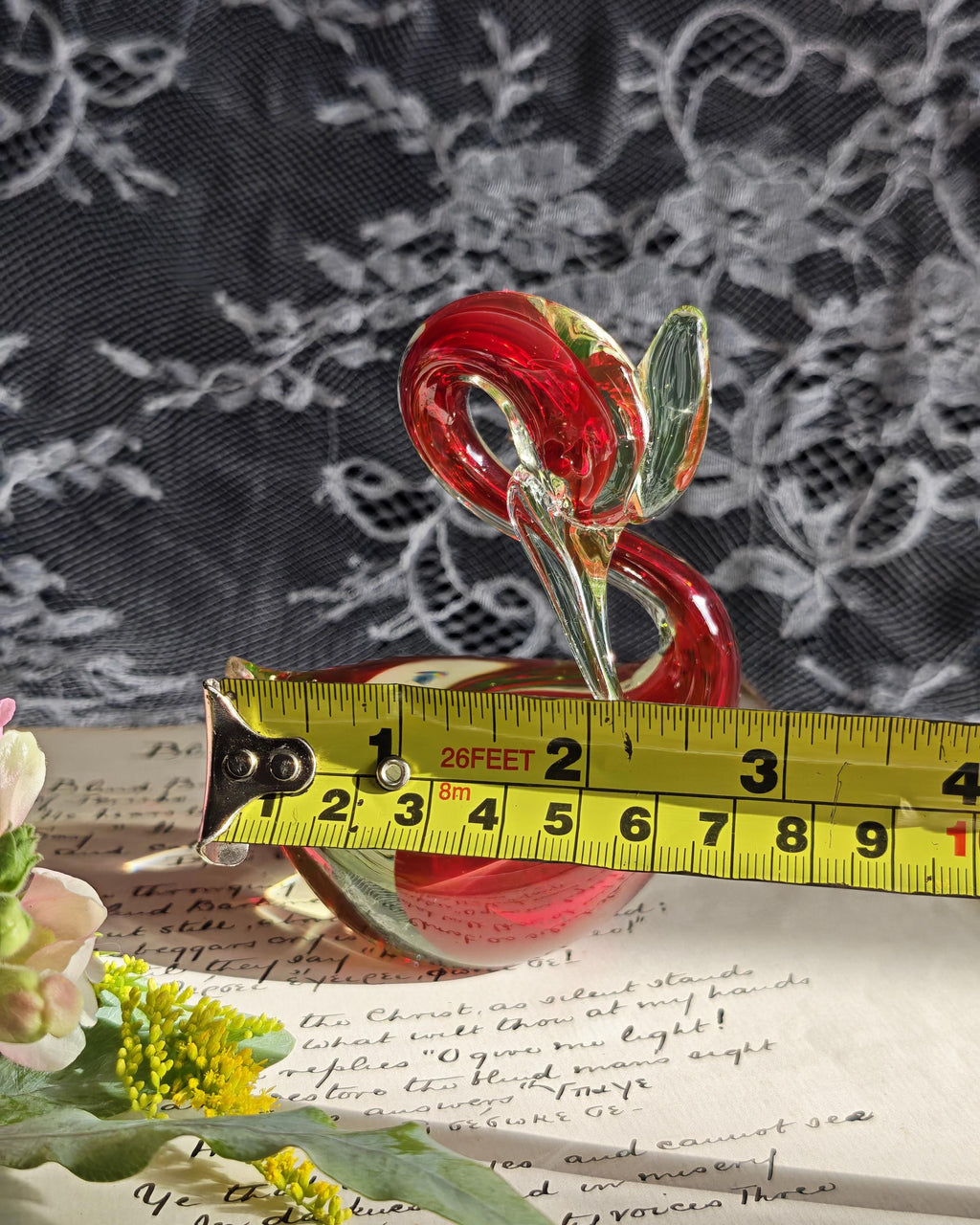 Vintage Murano Uranium Glass Swan | Red Green Sommerso Art Glass Bird | c1950s 1960s